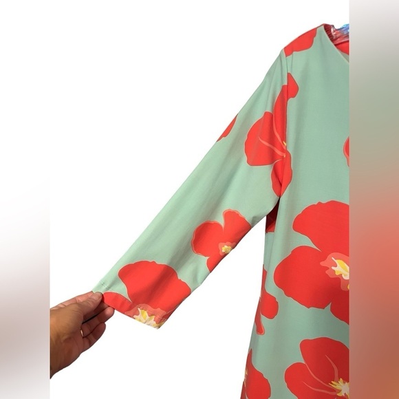 Britt tropical floral 3/4 sleeve nylon and spandex mini dress Made in the USA - Picture 6 of 10